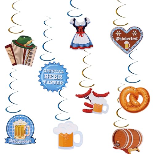PEUTIER 9-Piece Oktoberfest Hanging Paper Swirls & Bunting Decorations