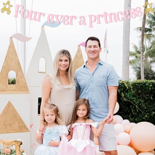Four Ever A Princess 4th Birthday Banner Pink Gold Party Decorations