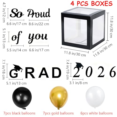 2026 Graduation Decorations Kit - 4 Balloon Boxes & 20 Balloons