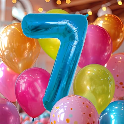 Blue Number 7 Foil Balloon - 40 Inch Large Birthday Party Decoration