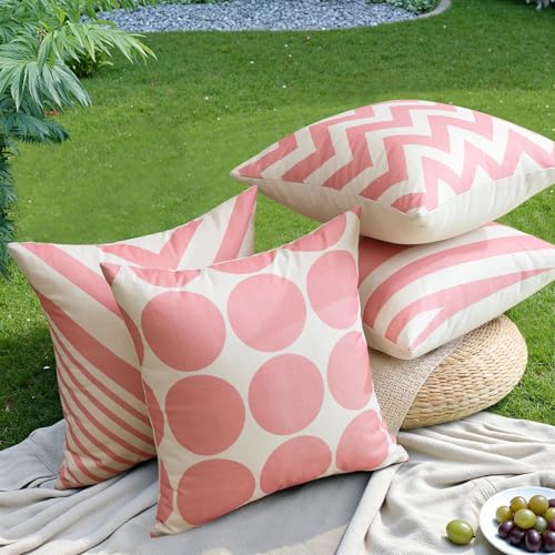 OTOSTAR Waterproof Outdoor Throw Pillow Covers, 18x18 Inch, Pink, Set of 4