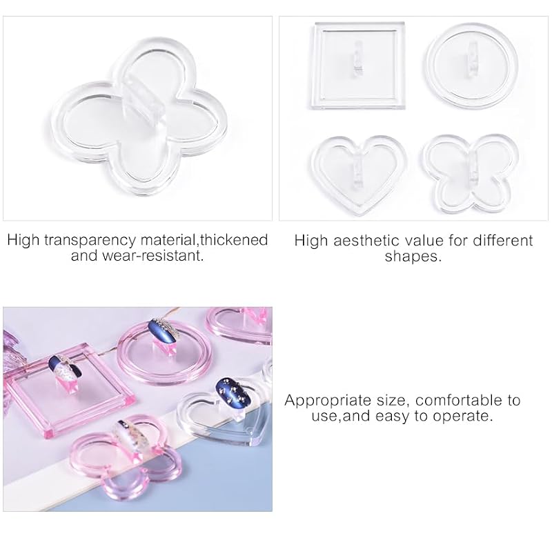 Siyuwuro 4pcs Nail Practice Stand Set - Pink Fake Nail Holder for Nail Art Design