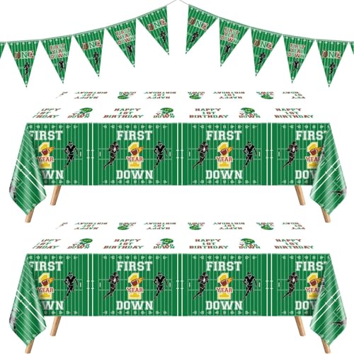 Football 1st Birthday Party Tablecloth & Banner Set