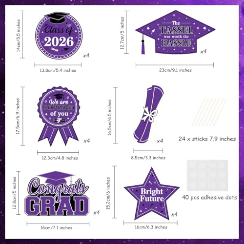 2026 Graduation Party Centerpiece Sticks - 24 Pack Table Toppers