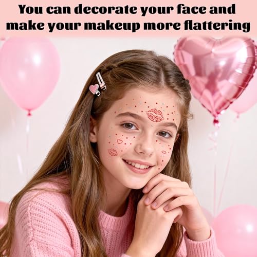 Doneace Red Face Gems and Heart Rhinestone Stickers for Festival Makeup 4Pcs