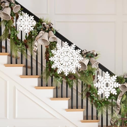 White Large Wooden Snowflake Ornament Sign Christmas Decorations 3 Pack