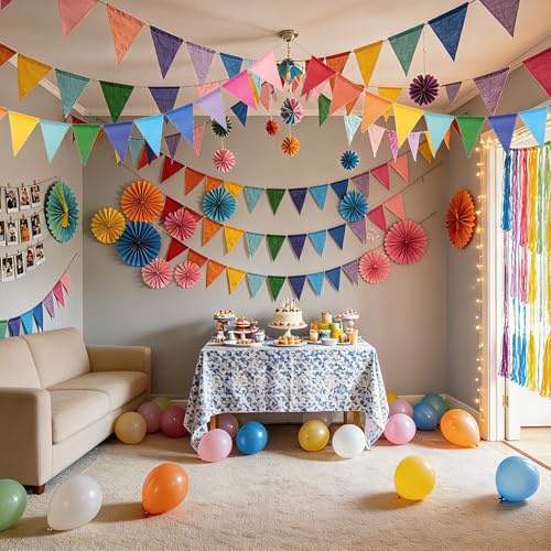 4 Pack Colorful Burlap Pennant Banner - 52 Ft Reusable Flag Garland