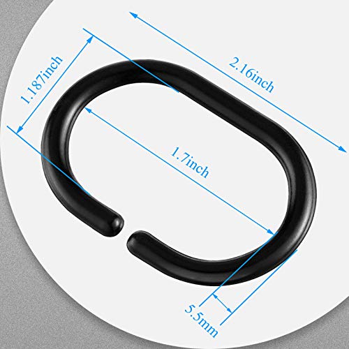 24 Pack Black Shower Curtain Hooks - C Shape Silicone Rings