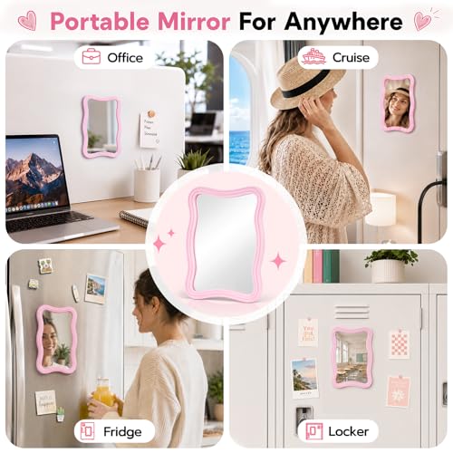 MR.MATE Pink Magnetic Locker Mirror - 5x7 Small Glass for School & Office