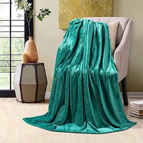 HYSEAS Teal Flannel Fleece Throw Blanket 50x60 Inch - Soft Plush Microfiber