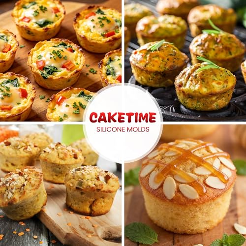 CAKETIME 7-Cup Silicone Muffin Pan for Air Fryer Oven, Nonstick Red