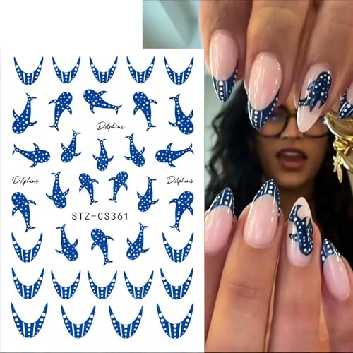 Blue Whale Nail Stickers 4-Sheet Self-Adhesive Ocean Nail Decals