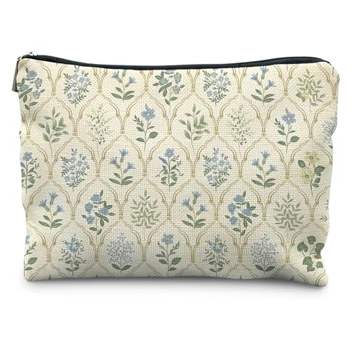 Vintage Blue Floral Makeup Bag Chinoiserie Toiletry Pouch