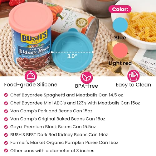 LUVCOSY 2-Pack 3-Inch Silicone Can Lids Covers, Leak-Proof Food Saver, Reusable Food Container Tops