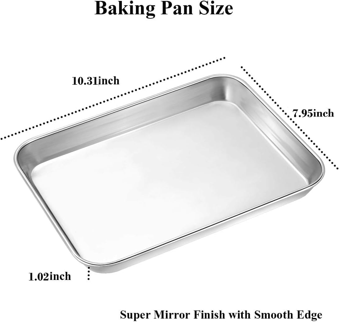Wildone Baking Sheet Set - Stainless Steel Cookie Pan with Cooling Racks | 2 Sheets + 2 Racks, 10 x 8 x 1 Inch, Non-Toxic & Easy Clean