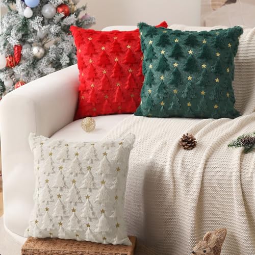 SHBLOMK White Christmas Pillow Covers 18x18 Inch Set of 2 Plush Faux Fur Decorative Throw Pillows