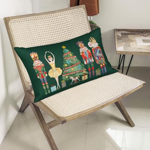 Green Nutcracker Pillow Covers 12x20 Set of 2 for Christmas Decor