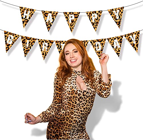 Leopard Print Happy Birthday Banner - Jungle Safari Theme Decor