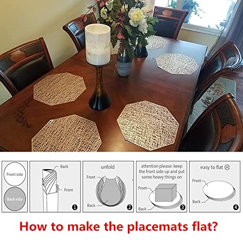 15 Inch Gold Vinyl Round Placemat Set of 6 - Wipeable and Washable Table Mats for Dining and Holiday Decor