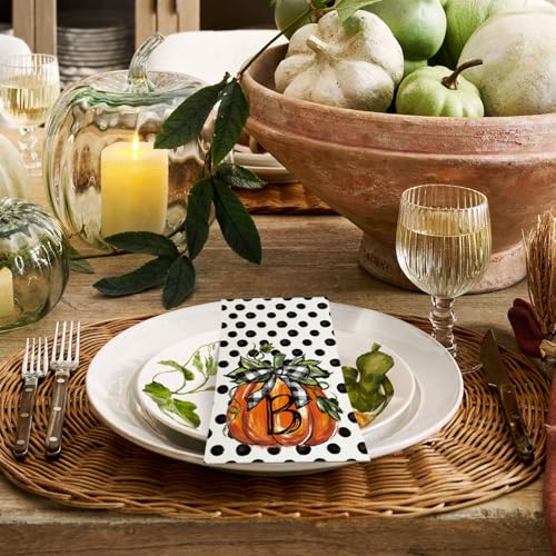 Fall Paper Napkins with Pumpkin Black Dots - 100 Pack, 2 Ply, Disposable, Party & Home Decor