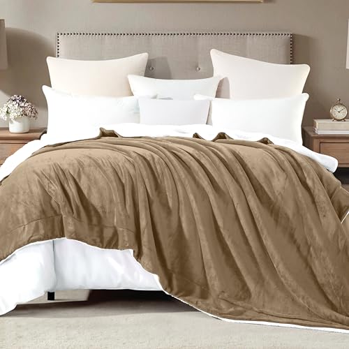Mocassi Reversible Flannel Sherpa Throw Blanket - Full Taupe