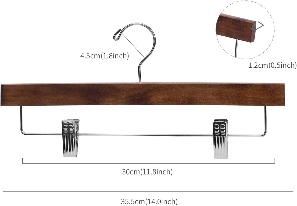 Nature Smile Wooden Trousers Hangers with Clips - 10 Retro Style Pants Holders