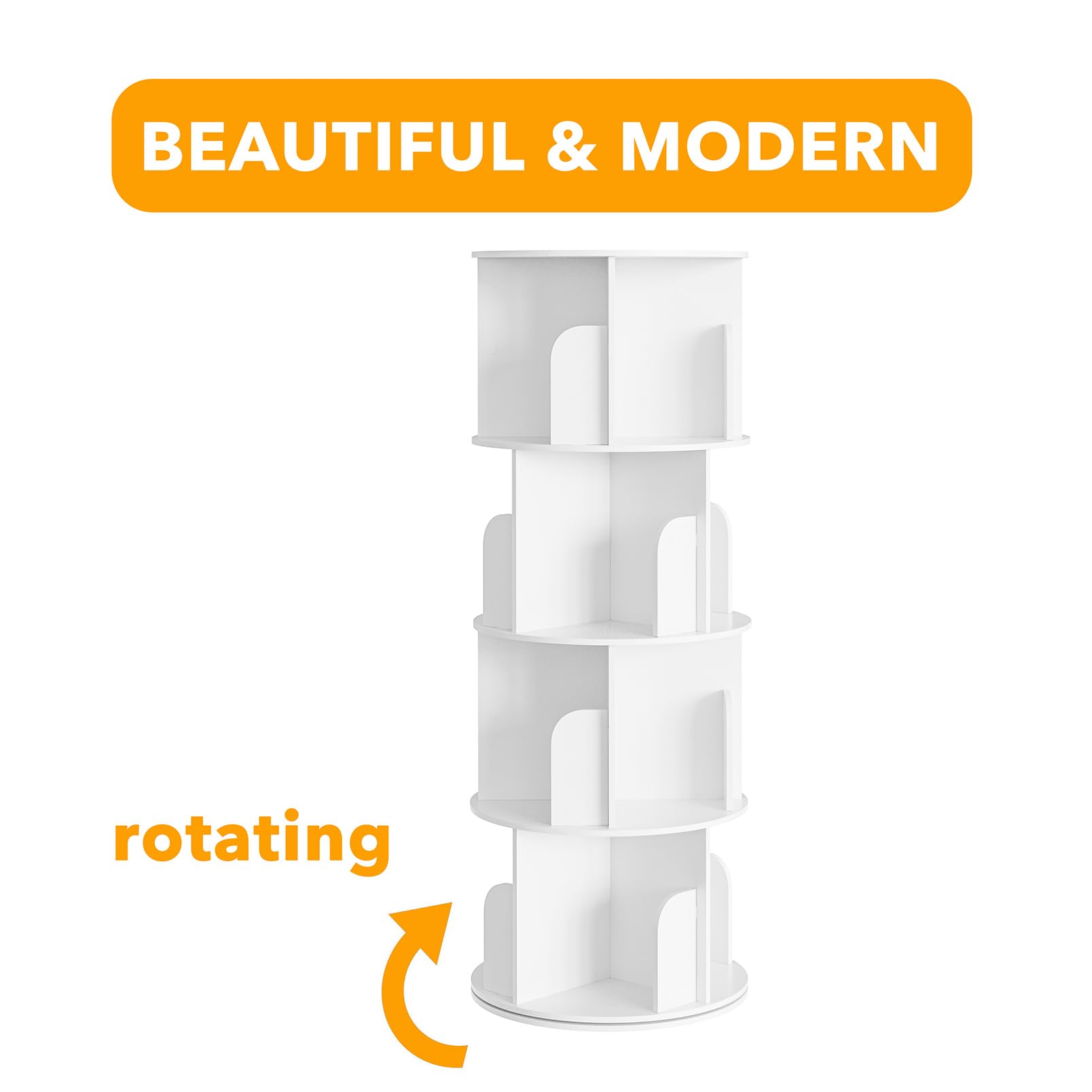 SpaceAid Cross Style 4 Tier Rotating Bookshelf, Spinning 360 Bookcase Lazy Susan Tower, Vertical Revolving Books Shelf Storage Round Carousel Space Saving Organizer, White
