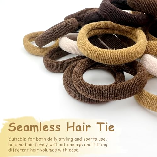 100PCS Seamless Cotton Hair Ties & Ponytail Holders, No-Damage Elastic Bands