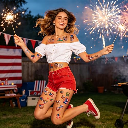 Puerto Rico Temporary Tattoos - 8 Sheets 200+ Flag Stickers
