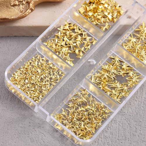 Gold Star Nail Charms and Caviar Beads Set - Y2K Metal Rhinestone Studs for Acrylic Nails DIY Manicure