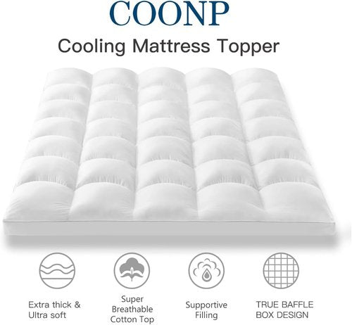 COONP Queen Mattress Topper - Extra Thick Cooling Pillowtop Bed Protector | Cotton Cover, Deep Pocket 8-21 Inch