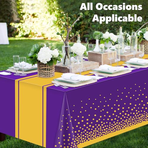 Purple and Gold Disposable Tablecloths 54"x108" - 2 Pack for Party Decor