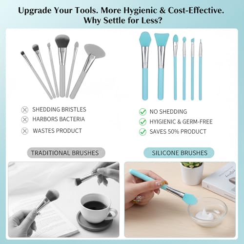 Macuezu 7-Piece Silicone Brush Set for Resin Art and Makeup Application