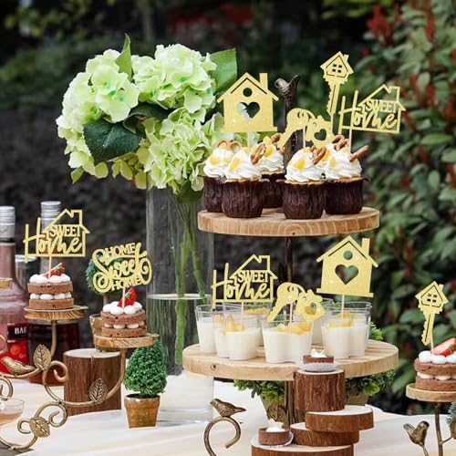Golden Key Housewarming Cupcake Toppers - Glitter New Home Party Decor