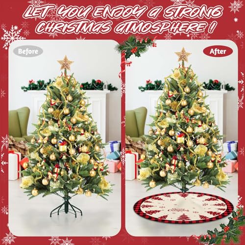 Ethanberg 48 Inch Christmas Tree Skirt, Red and Black Snowflake Xmas Mat