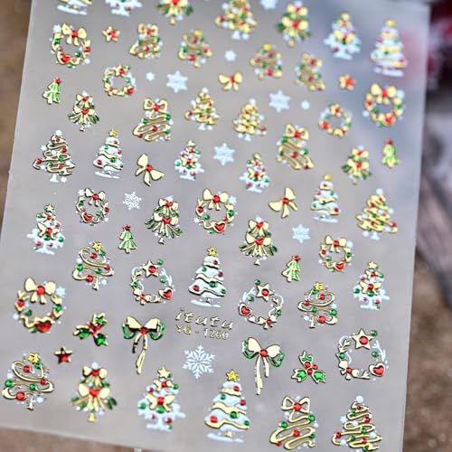 5D Embossed Christmas Nail Stickers Self-Adhesive Xmas Decals