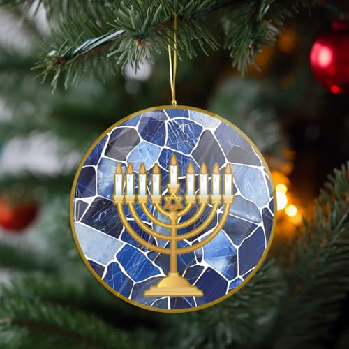 Hanukkah Ornaments 2-Pack - Star of David & Menorah Acrylic Decor