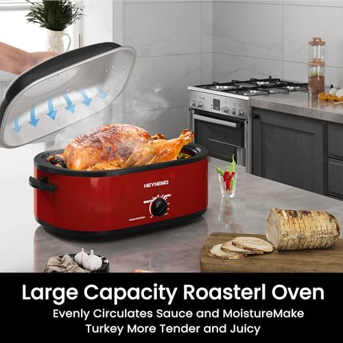 18 Quart Electric Roaster Oven with Self-Basting Lid - Red, Adjustable Temp