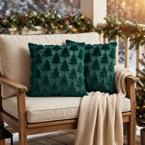 Evergreen Tree Christmas Pillow Covers 18x18 Inch Set of 2 - Green Festive Decor