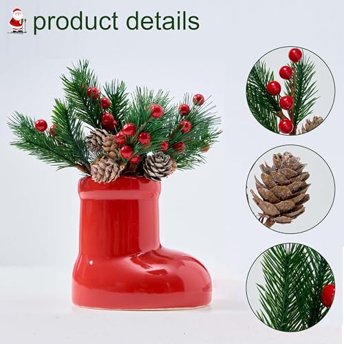 Artificial Pine Picks 6.5 Inch Christmas Decoration Set - Red Berries & Pinecones