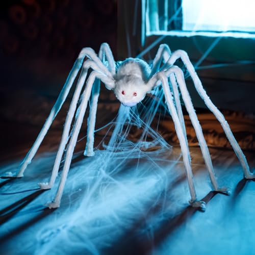 JOYIN 5ft Giant White Halloween Spider, Poseable Scary Hairy Yard Prop