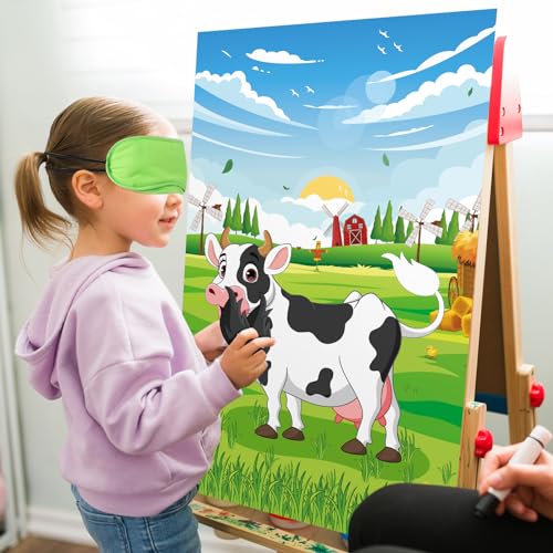 Pin the Tail on the Cow Game Set for Kids - Farm Party Fun