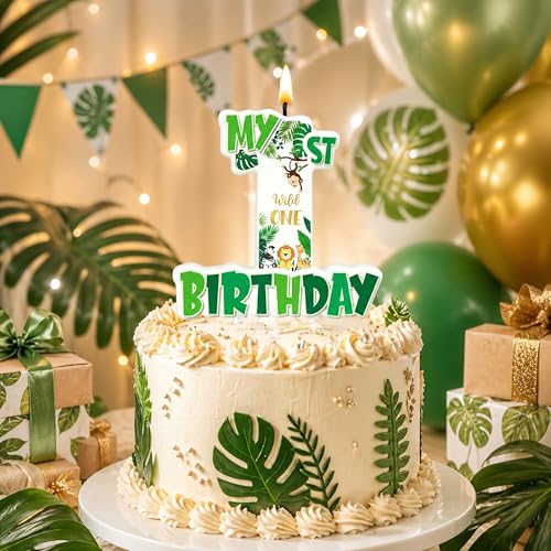 Wild One Birthday Candle - Jungle Animal Themed Cake Topper