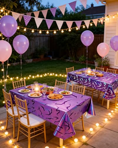 2-Pack Purple Holographic Tablecloths - 54x108" Music Theme