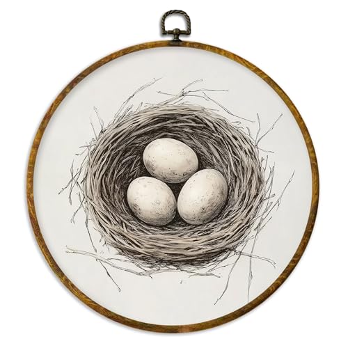 Easter Eggs Round Framed Wall Art Neutral Farmhouse Canvas 10x10 Inch