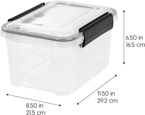 IRIS USA WeatherPro 6 Qt Storage Bins - BPA-Free Plastic with Tight Latch & Seal | Stackable Clear/Black 6-Pack