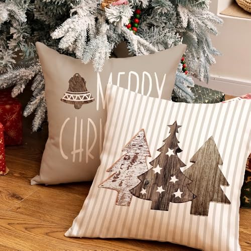 GEEORY Brown 18x18 Inch Christmas Pillow Covers Set of 4 Holiday Decor