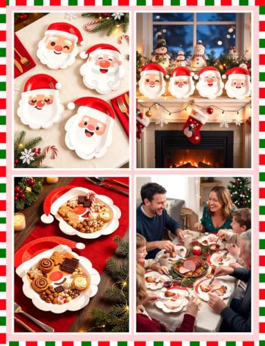 Santa Claus Paper Plates 8x10.4 Inches - 28 Pack, Disposable Holiday Dinnerware - Variation: SantaClaus