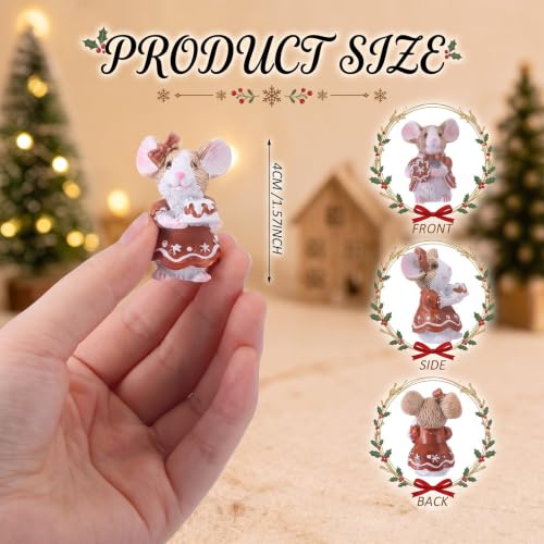 Honoson 12 Pcs Christmas Gingerbread Mouse Figurines - Resin Holiday Decor