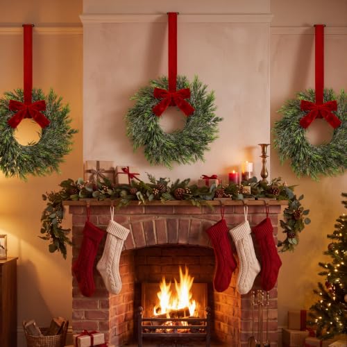 Mini Christmas Wreaths Set of 4 - 15 Inch Rustic Holiday Door Decor